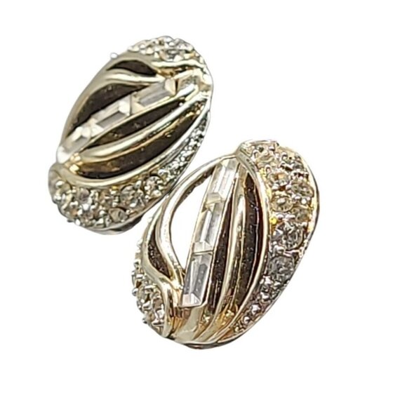 Kramer Vintage Clip One Earrings Diamante Gold Tone Round Studs High End Estate - Picture 6 of 11
